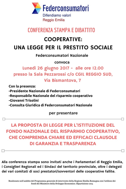 Al momento stai visualizzando 26 giugno 2017, conferenza stampa: Cooperative: una legge per il prestito sociale